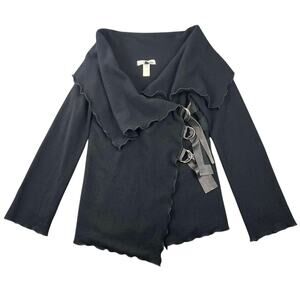 Marni Joy Wool Wrap Jacket Black Ruffle Collar Leather Buckle Cardigan - S